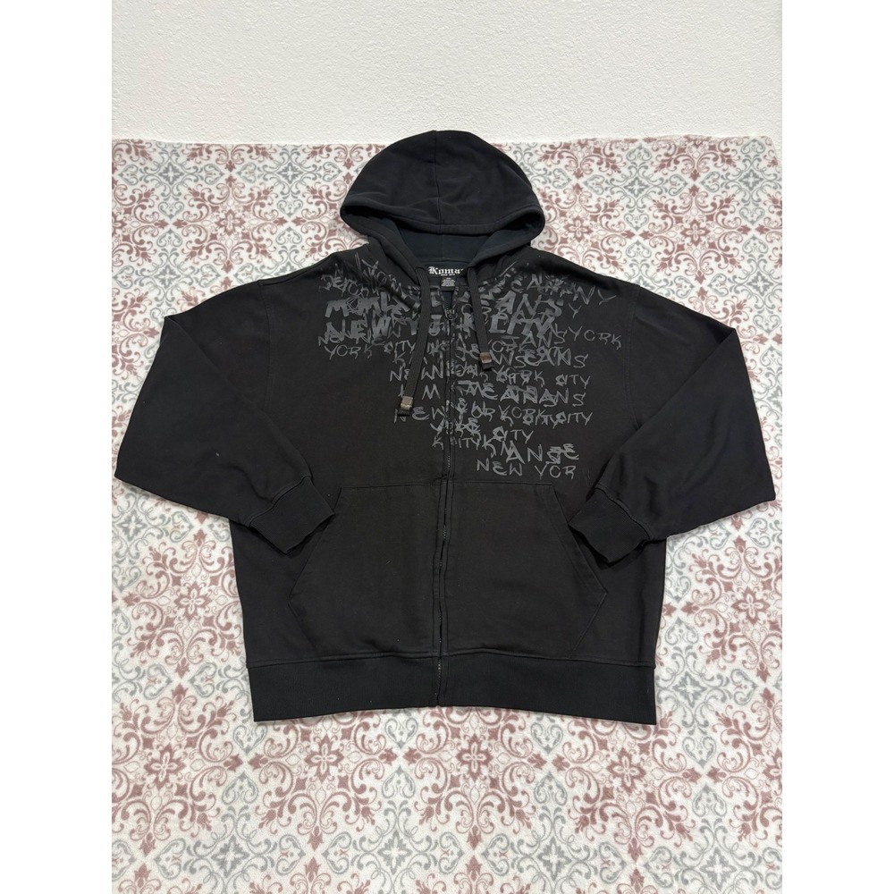 Koman Since 1974 Mens vintage Y2K 2XL Black Graffiti New York City Zip Hoodie